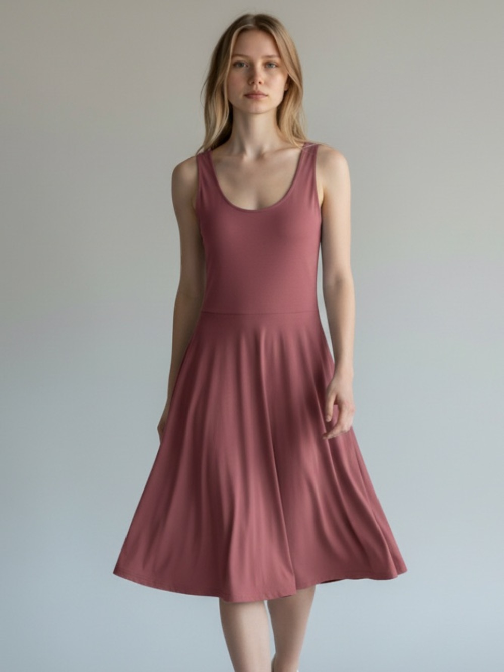 Pact, Sleeveless Scoop Neck Midi Dress, M, Dusty Rose, NWT